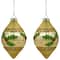 Set of 2 Golden Glitter Holly Finial Christmas Glass Ornaments 5"